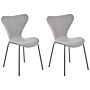 Set Of 2 Dining Chairs Light Grey With Black Polyester Velvet Black Metal Legs Armless