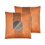 Set Of 2 Scatter Cushions Orange Velvet 45 X 45 Cm Glamour Zipper Geometric Pattern