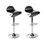 Set Of 2 Bar Stools Black With Footstool Swivel Gas Lift Adjustable Height