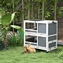 Pawhut Double Deckers Guinea Pig Cage Rabbit Hutch Indoor With Feeding Trough, Trays, Ramps, Openable Top - Grey