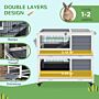 Pawhut Double Deckers Guinea Pig Cage Rabbit Hutch Indoor With Feeding Trough, Trays, Ramps, Openable Top - Grey