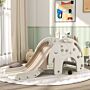 Aiyaplay 3 In 1 Toddler Slide With Basketball Hoop, Climber, Elephant-themed, For 1-3 Years, Cream White