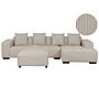 Left Hand Corner Sofa With Ottoman Beige Corduroy L-shaped 4 Seater Jumbo Cord With Throw Pillows Modern Design Beliani