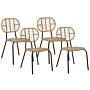 Set Of 4 Chairs Natural Pe Rattan Black Steel Frame Braided Backrest And Seat