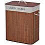 Homcom 100l Laundry Basket With Lid String Handles, 2 Section Collapsible Hamper Removable Lining Foldable Water-resistant Dirty Clothes Storage, Brown