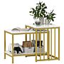 Homcom Modern Coffee Table Set Of Two, Marble-effect Nesting Side Tables With Steel Frame For Living Room, Gold Tone