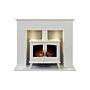 Adam Corinth Stove Fireplace In Pure White & Grey With Downlights & Woodhouse Electric Stove In Pure White, 48 Inch