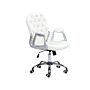 Office Chair White Faux Leather Gas Lift Height Adjustable Crystal Button With Tufted Backrest And Full Swivel