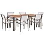 Garden Dining Set Light Eucalyptus Wood Top Steel Frame 180 X 90 Cm With 6 White Chairs