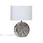 Table Lamp Silver Ceramic 49 Cm Glam Night Light Shade Tree Motif Glossy