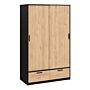 Line Wardrobe With 2 Doors + 2 Drawers In Black And Jackson Hickory Oak