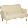 Homcom Velvet Feel Fabric 2 Seater Sofa, Small Sofa Loveseat With 21cm Thick Padding And Wood Legs, Cream White