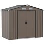 Outsunny 7ft X 4ft Lockable Garden Metal Storage Shed Large Patio Roofed Tool Storage Building Foundation Sheds Box Outdoor Furniture, Brown