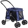 Pawhut One-click Foldable Dog Pushchair W/ Eva Wheels, Storage Bags, Mesh Windows, Doors, Safety Leash, Cushion, For Small Pets - Dark Blue