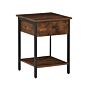 Side End Table Dark Wood Metal Black Frame 1 Drawer Shelf