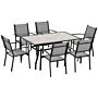 Outsunny 7 Piece Garden Dining Set, Armchairs And Table With Parasol Hole, 6 Seater Outdoor Patio Furniture With Texteline Seat, Grey