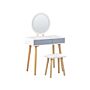 Dressing Table Set White Manufactured Wood Top Wooden Legs Round Led Mirror 2 Drawers