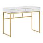 Console Table White 2 Drawers 100 X 50 Cm Golden Metal Base Home Office Desk Glamour Beliani