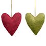 Handmade Green And Red Velvet Hanging Heart Decorations