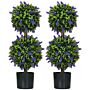 Homcom Set Of 2 Artificial Plants, Lavender Flowers Ball Trees With Pot, For Home Decor, 70cm