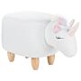 Animal Unicorn Children Stool White Polyester Fabric Upholstered Wooden Legs Nursery Footstool