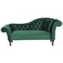 Chaise Lounge Dark Green Velvet Button Tufted Upholstery Right Hand With Cushion