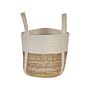 Storage Basket Beige And White Jute And Cotton Braided Laundry Hamper Fabric Bin