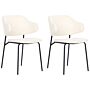 Set Of 2 Dining Chairs Cream Fabric Upholstery Black Metal Legs Armless Curved Backrest