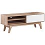 Tv Stand Light Wood White Storage Shelf Cable Management