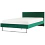 Upholstered Bed Frame Green Velvet Eu Super King Size 6ft 180 X 200 Cm Green Headboard Silver Leg