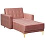 Chaise Lounge Pink Velvet Tufted Fabric Reclining Day Bed Gold Legs Track Arms