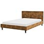 Eu Double Size Panel Bed 4ft6 Brown Faux Suede Slatted Frame