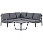 Outdoor Corner Sofa Set Dark Grey Aluminium Black With Coffee Table Polyester Cushions 5 Seater Modular