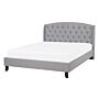 Slatted Bed Frame Grey Polyester Fabric Upholstered Tufted Headrest 4ft6 Eu Double Size