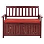 Garden Bench With Storage Mahogany Brown Solid Acacia Wood Red Cushion 120 X 60 Cm 2 Seater Outdoor Patio