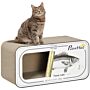 Pawhut 2 In 1 Cat Scratching Board, Cardboard Cat House With Catnip, Canned Tuna Design