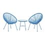 Monaco Blue 3pc Egg Chair Set With Screw In Legs And 50cm Diameter Glass Top Table