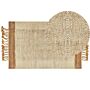 Area Rug Beige Jute 80 X 150 Cm Rectangular With Tassels Geometric Pattern Handwoven