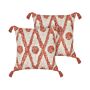 Set Of 2 Decorative Pillows Beige And Orange Cotton 45 X 45 Cm Geometric Pattern Boho Design Throw Cushions