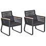 Set Of 2 Garden Dining Chairs Black Metal Frame With Cushions Rope Design