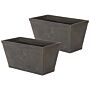 Set Of 2 Plant Pots Dark Brown Fibre Clay Planters Outdoor Resistances Rectangular 60 X 30 Cm All-weather Beliani