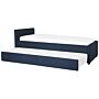 Trundle Bed Blue Fabric Upholstery Eu Small Single Size Guest Underbed