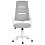 Office Chair White And Grey Fabric Swivel Desk Computer Adjustable Seat Reclining Backrest