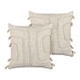 Set Of 2 Decorative Cushions Beige 45 X 45 Cm Absract Pattern Square