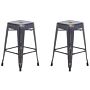 Set Of 2 Bar Stools Black With Gold Steel 60 Cm Stackable Counter Height