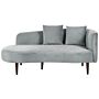 Chaise Lounge Light Grey Velvet Polyester Upholstery Right Hand Dark Wood Legs Extra Throw Pillows