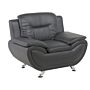 Armchair Grey Faux Leather Pillow Top Arms Modern Silver Metal Legs