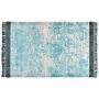 Area Rug Blue And Beige Viscose With Cotton Backing With Fringes 140 X 200 Cm Style Vintage Distressed Pattern