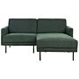 Left Hand Corner Sofa Polyester Dark Green 192 X 155 Couch 2-seater Upholstered Metal Legs Woven Fabric Cushioned Back