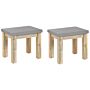 Set Of 2 Outdoor Garden Stools Grey Fibre Cement Seat Light Acacia Wood Base Modern Industrial Patio Footstool